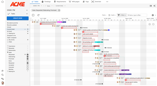 Cross-team coordination dashboard with handoffs, approvals, and status